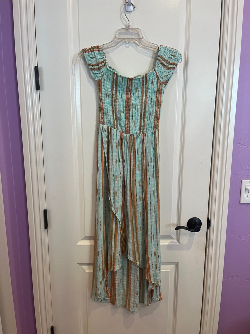 American Rag Smocked Maxi Boho Off-Shoulder High-Low Dress Size S